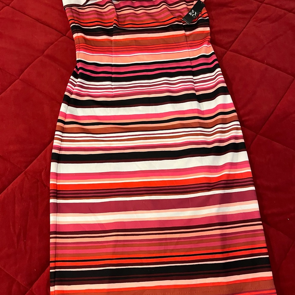 Pink and White Striped Knee-Length Strapless Dress